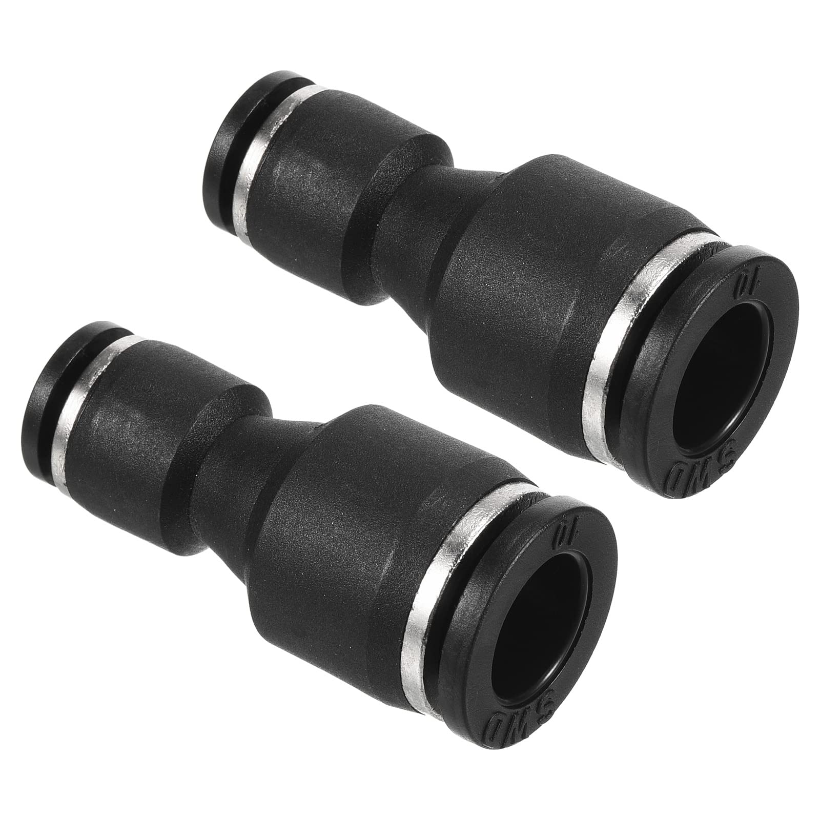 PATIKIL 10mm to 6mm Reducing Push to Connect Air Line Fitting, 2 Pack Straight Union Reducer Pneumatic Quick Connect Fittings, Black