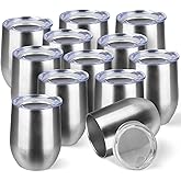 StarSpeed 12oz/12 Pack Wine Tumbler with lid, Stainless Steel Travel Mugs Stemless Double Wall Insulated Coffee Cup, Insulated Wine Glasses Travel Tumbler for Cold & Hot Drinks(Silver, 12)