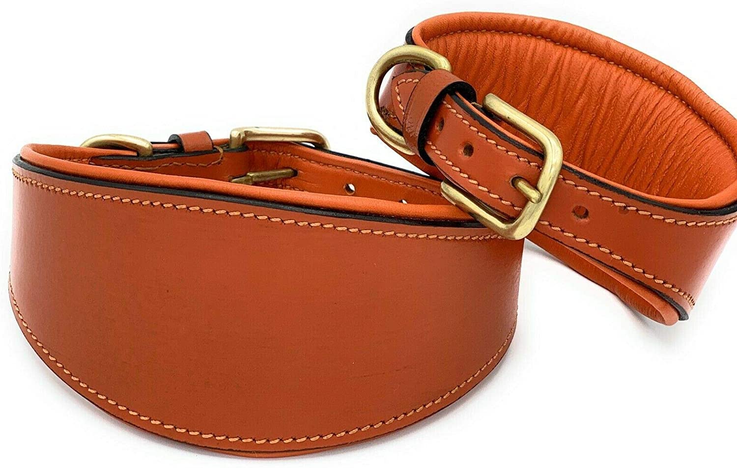 Leather Whippet Collar - Padded Wide Lurcher Collar for Greyhound, Saluki, Hound Dogs - UK Luxury (Neck Size 10-11.8 Inches, Tan)