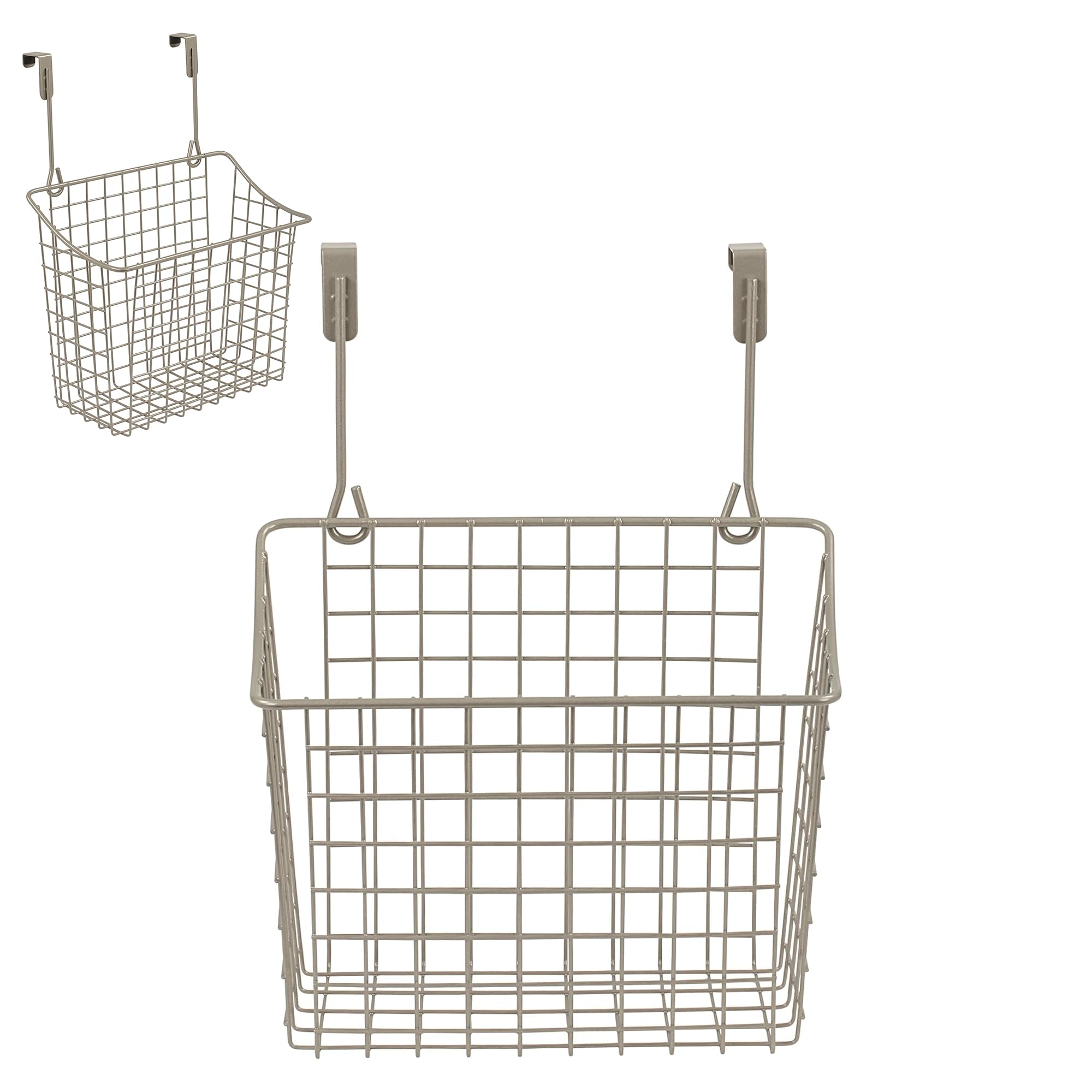 Photo 1 of **SLIGHTLY BENT**Spectrum Hanging Baskets for Organizing (Large, Satin Nickel) - Grid Over the Cabinet Wire Basket for Kitchen or Bathroom - Door Hanging Storage Organizer for Cleaning Supplies, Washcloths, & Towels