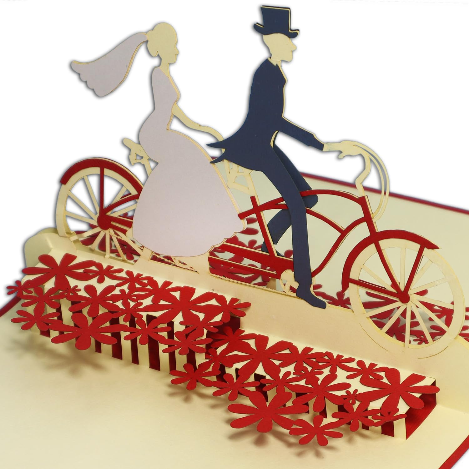 LIN - Pop Up 3D Greeting Card for a wedding, Bridal Couple on tandem, handmade, (#88)