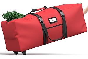 PliMook Christmas Tree Storage Bag 9Ft, Large Christmas Tree Storage Container, Waterproof Anti-Tear Heavy-Duty 600D Oxford Cloth Christmas Tree Storage Box 9FT with Handles(Red)