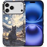 SmaMZ for iPhone 17 Pro Case, TL2 Cat Starry Sky Stars Shockproof Rugged Cover Dual Layer Soft TPU Hard PC Bumper Case Design for iPhone 17 Pro