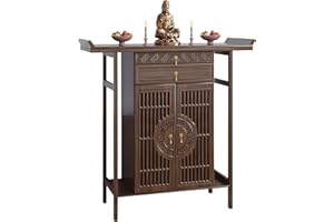 CANYIHB Meditation Shrine Buddhist Altar Table - Buddha Pooja Spiritual Prayer for Saints at Home Greek Altar Catholic Loved Ones Ancestral Counter for My Jesus Ofrenda Table,Walnut/47.2Inch