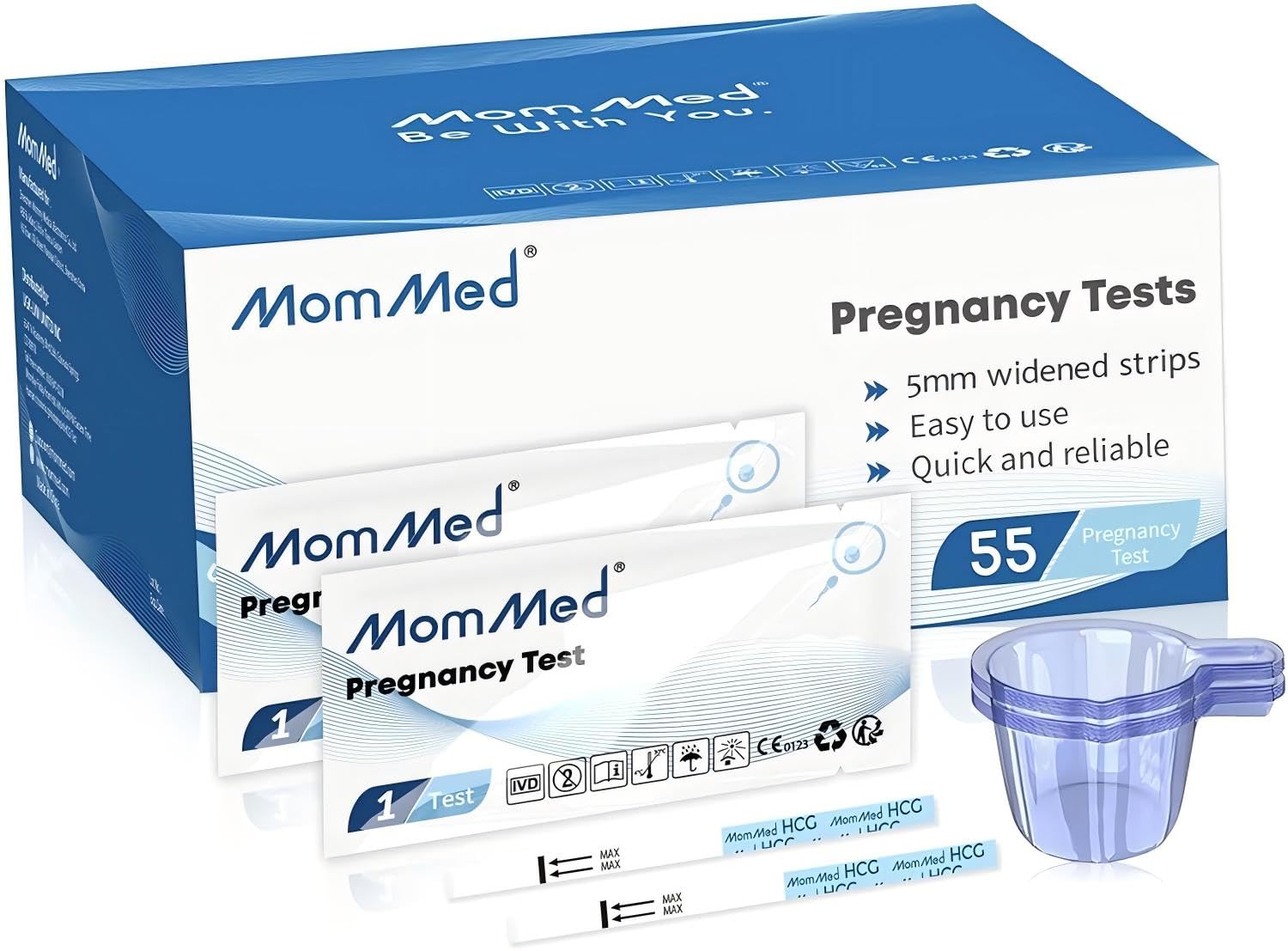 MOMMED Pregnancy Tests(HCG55), 55pcs Fertility Test for Women with Bonus 55 Urine Collection Cups; Quick and Reliable Pregnancy Test Strips, Over 99% Accuracy Pregnancy Test Strips