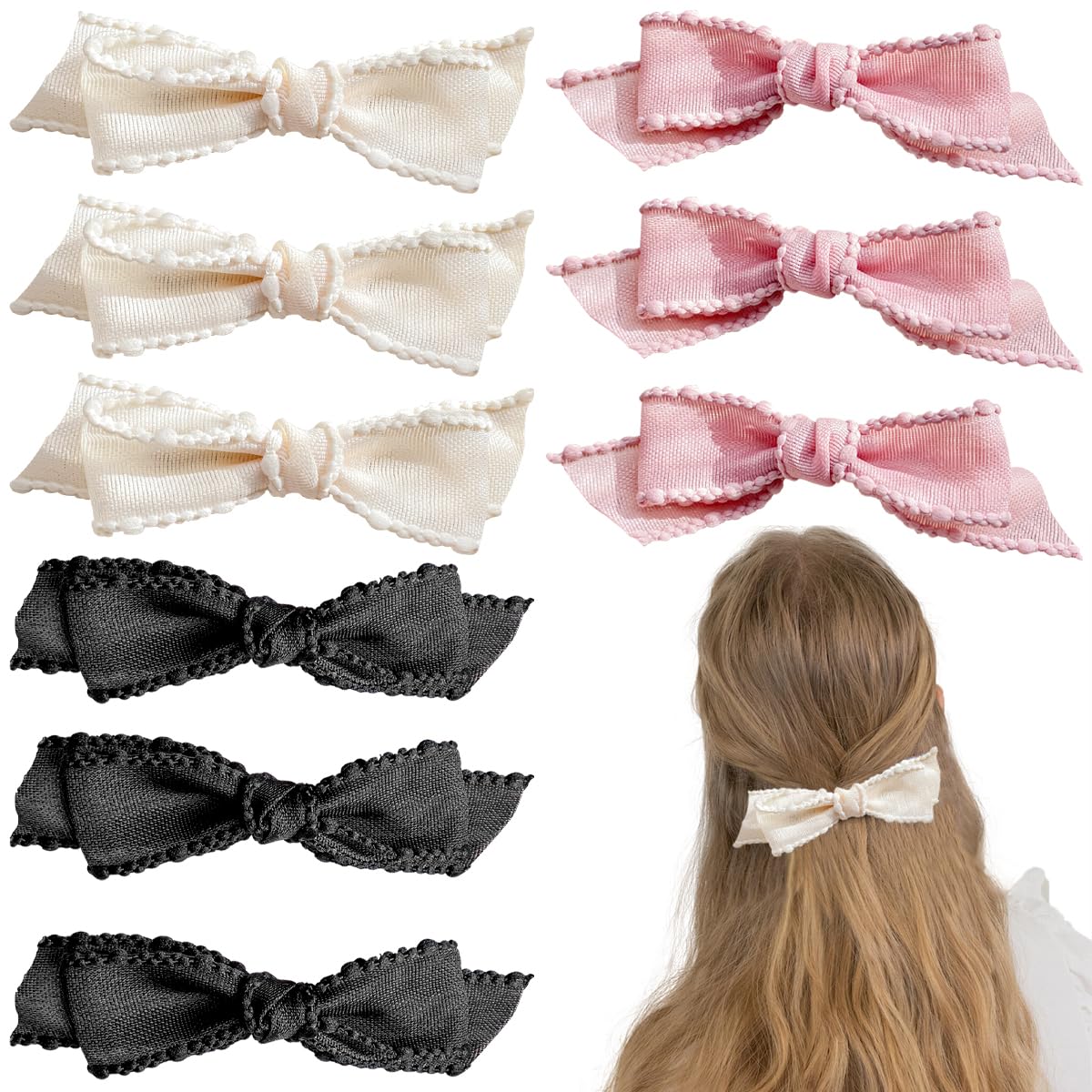 Photo 1 of 12 PCS Bow Hair Clips Alligator Hair Clips Bows Clips No Crease Duck Billed Hair Pin Slides Metal Clips Bows Hair Barrettes Nonslip Black White Bow Ponytail Holder Accessories for Women Girls