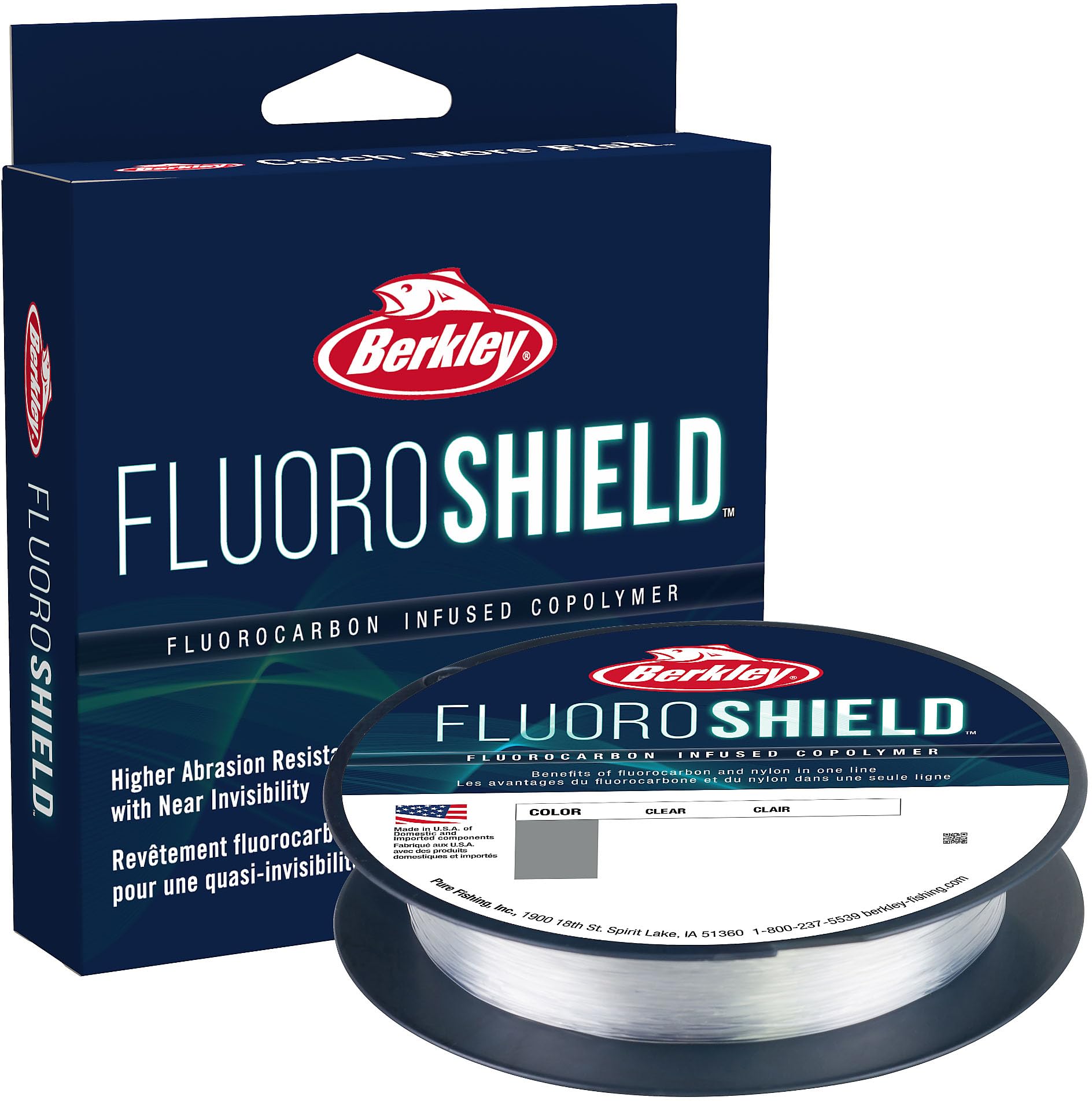 Berkley FluoroShield™ Fluorocarbon Co-Polymer Fishing Line – Low Visibility, Abrasion Resistant, and High Castability for Spinning & Casting Reels, Clear, 0.016 in|0.41 mm, 20 lb|9 kg, 300 yd|274 m