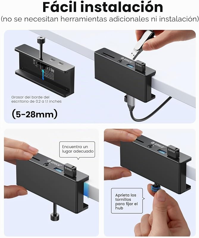 Hub USB 3.0, hub USB clamp com porta de alimentação adicional, adaptador USB C em alumínio com 2 portas de dados USB-A, leitor de cartões AUX SD/TF de 3,5mm para