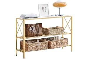 Wimarsbon Console Table,Multifunctional Sofa Side Table with Shelves,Behind Couch TV Tables with Metal Frame,Accent Display Stand for Hallway,Entrance (41.9" 3-Layer Gold Frame)