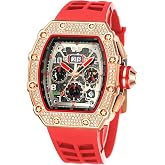Mens Bling Punk Diamond Chronograph Watches Fashion Style Silicone Band Sports Wrist Watch