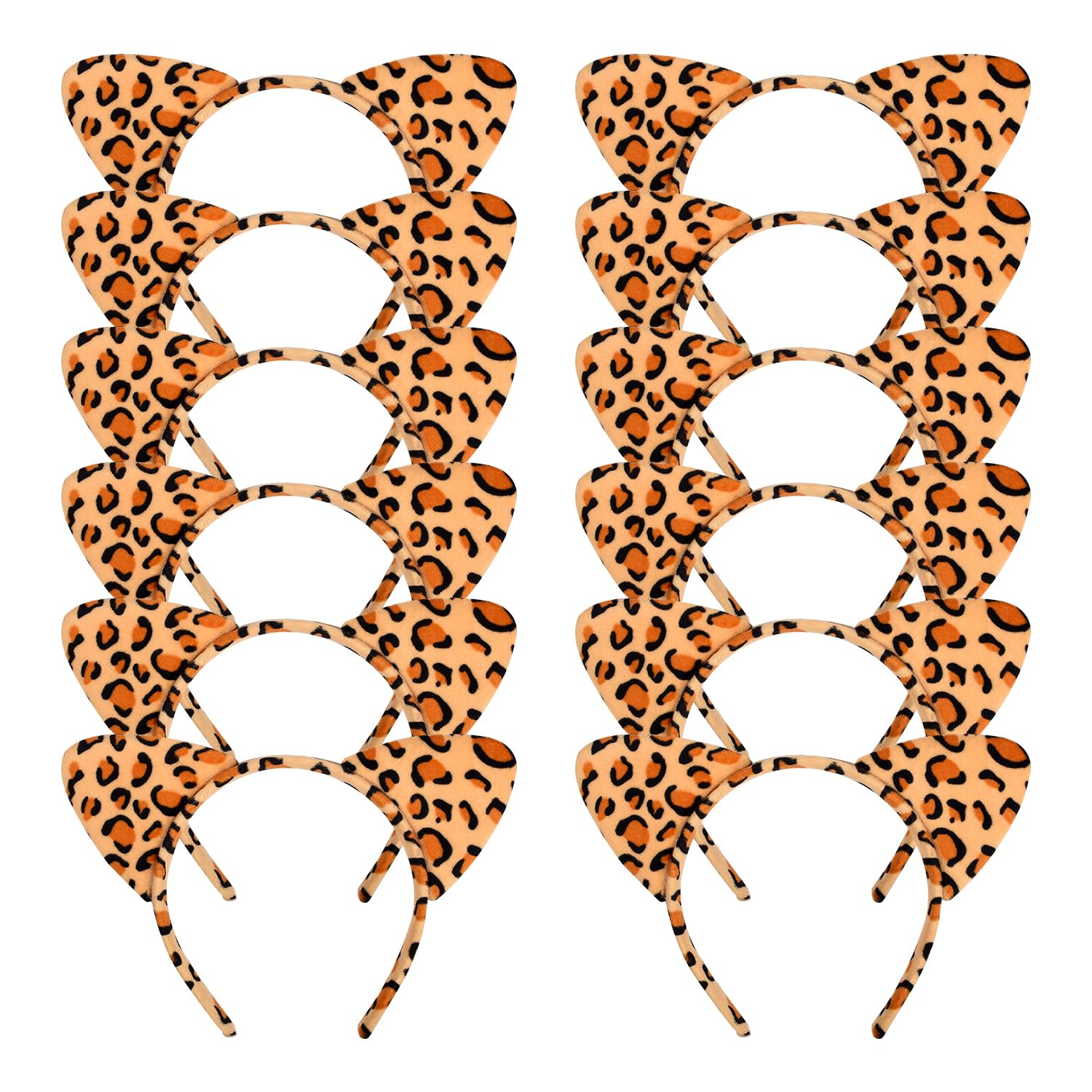 Lezevn 12Pcs Leopard Printed Hair Band Cat Ear Hair Band Fabric Hair Band Cosplay Hair Accessories Theme Party Favor