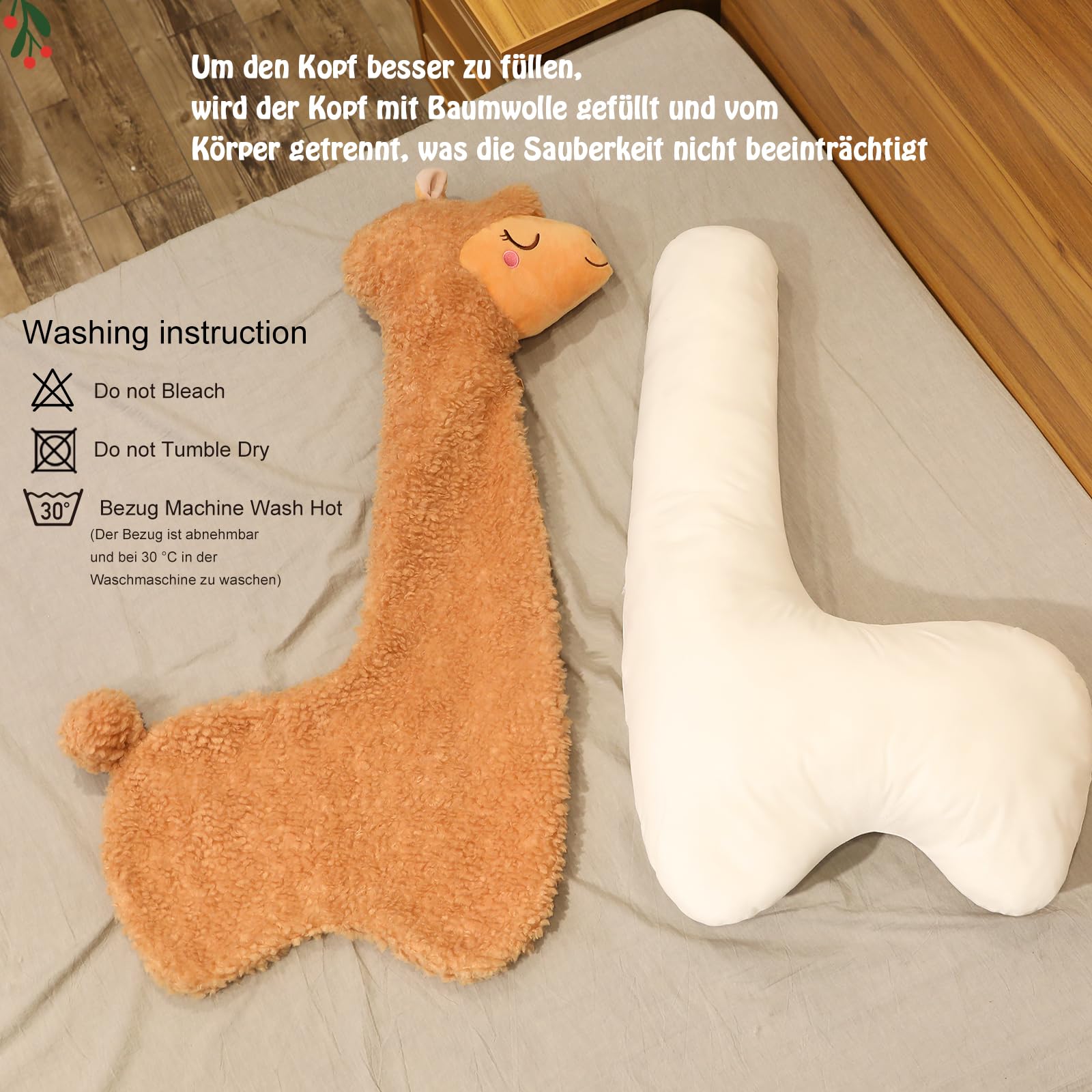 100cm Alpaka Kuscheltier, Alpaka-Plüschtier mit langem Hals, Weiches Alpaka-Kissen-Stofftier, Long Neck Plüschtier, Nettes Alpaka-Plüschtier, Sofakissen Kissen Cartoon Gefüllte Puppen (Braun, 100cm) 4