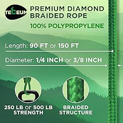 TECEUM Rope – 90 Feet x 1/4 Inch (7mm) – Green