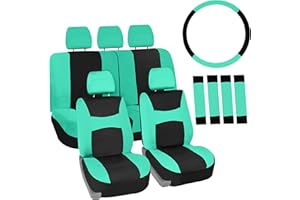 FH Group Full Set Cloth Car Seat Covers , Universal Fit combo, Low Back Front Seat Covers, Airbag Compatible, Split Bench Rear Seat, Washable Seat Cover for SUV,Sedan,Van, Mint