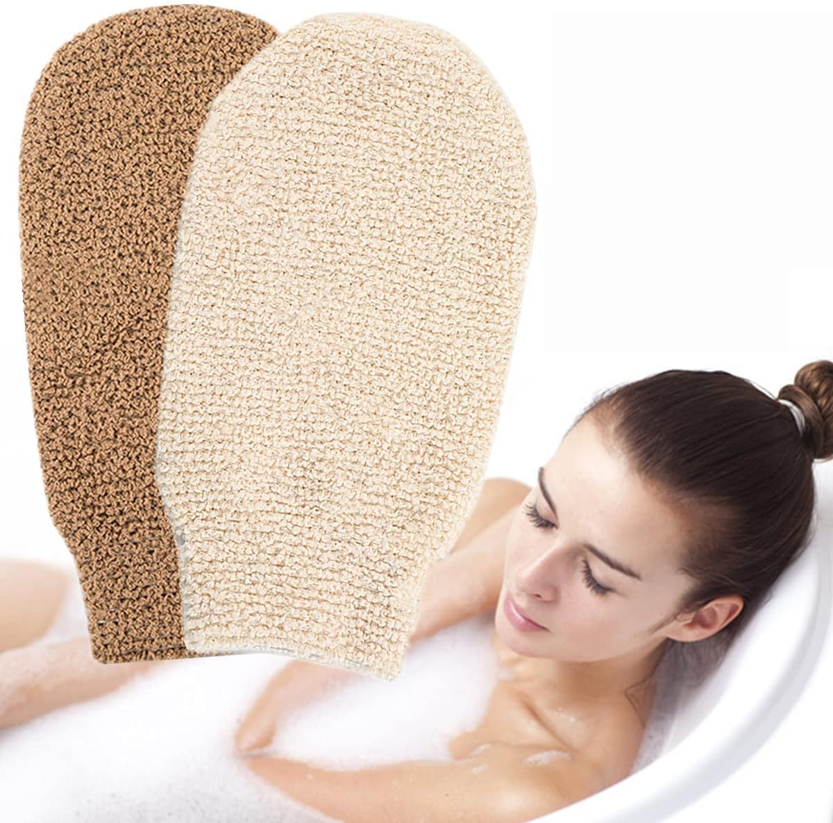 2 Pack/Set Bamboo Fiber Exfoliating Gloves, Loofah Mitt Shower Body Scrub Gloves for Remove Dead Skin Shower Body Spa Massage