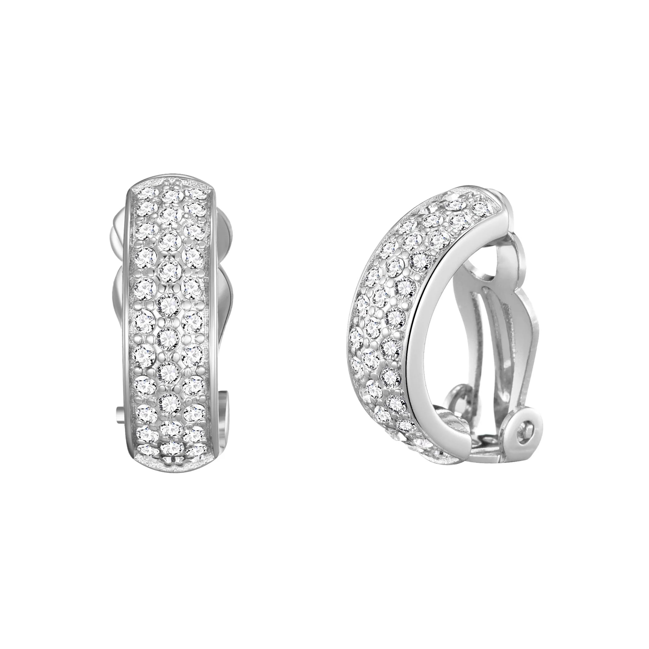 Philip Jones Silver Plated Pave Clip On Earrings Created with Zircondia® Crystals