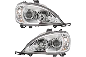 AM AUTOPARTS 2 Piece Headlight Assembly Set Driver & Passenger Side Compatible with 2002-2003 Mercedes-Benz ML320 ML55 AMG 2003-2005 ML350 2002-2005 ML500 MB2502114 MB2503114