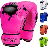 Grosee Kids Boxing Glove 6oz 8oz Pink Youth Training Sparring Kids MMA Gift