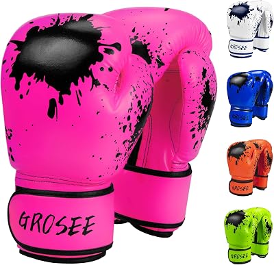 Grosee Kids Boxing Glove 6oz 8oz Pink Youth Training Sparring Kids MMA Gift