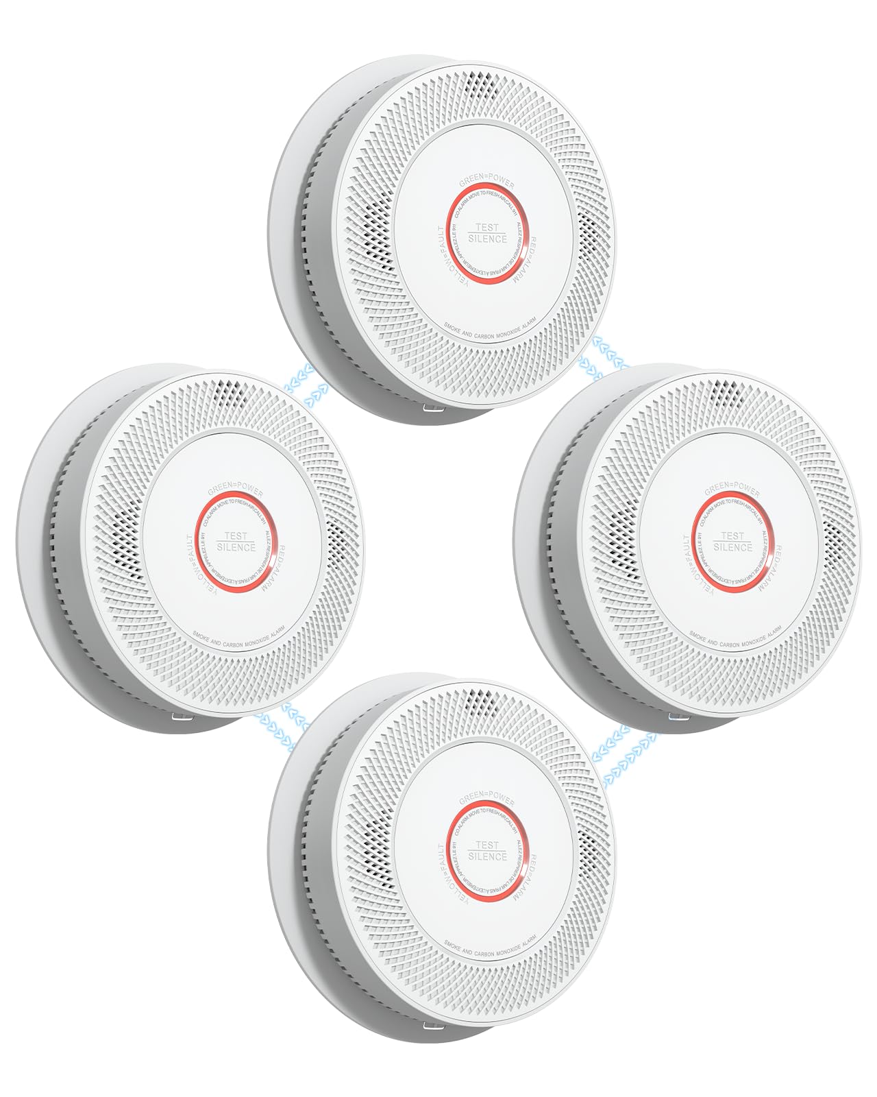 Photo 1 of Ecoey Wireless Interconnected Combination Smoke and Carbon Monoxide Detector with 10-Year Battery, Interlinked Fire and CO Alarm with Bilingual Voice Alerts and LED Indicators, A8612B-4R, 4 Packs
