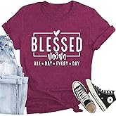CQF Women Mom Shirt Blessed Mom All Day Every Day Letter Print T-Shirt Best Mama Tee Tops