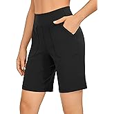 CRZ YOGA Women's Butterluxe Bermuda Long Shorts Pockets 9'' - High Waisted Shorts Casual Summer Athletic Running Knee Length