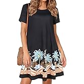 Womens Summer Dresses Beach Casual Loose Tshirt Floral Short Sleeve Flowy Pockets Sundresses
