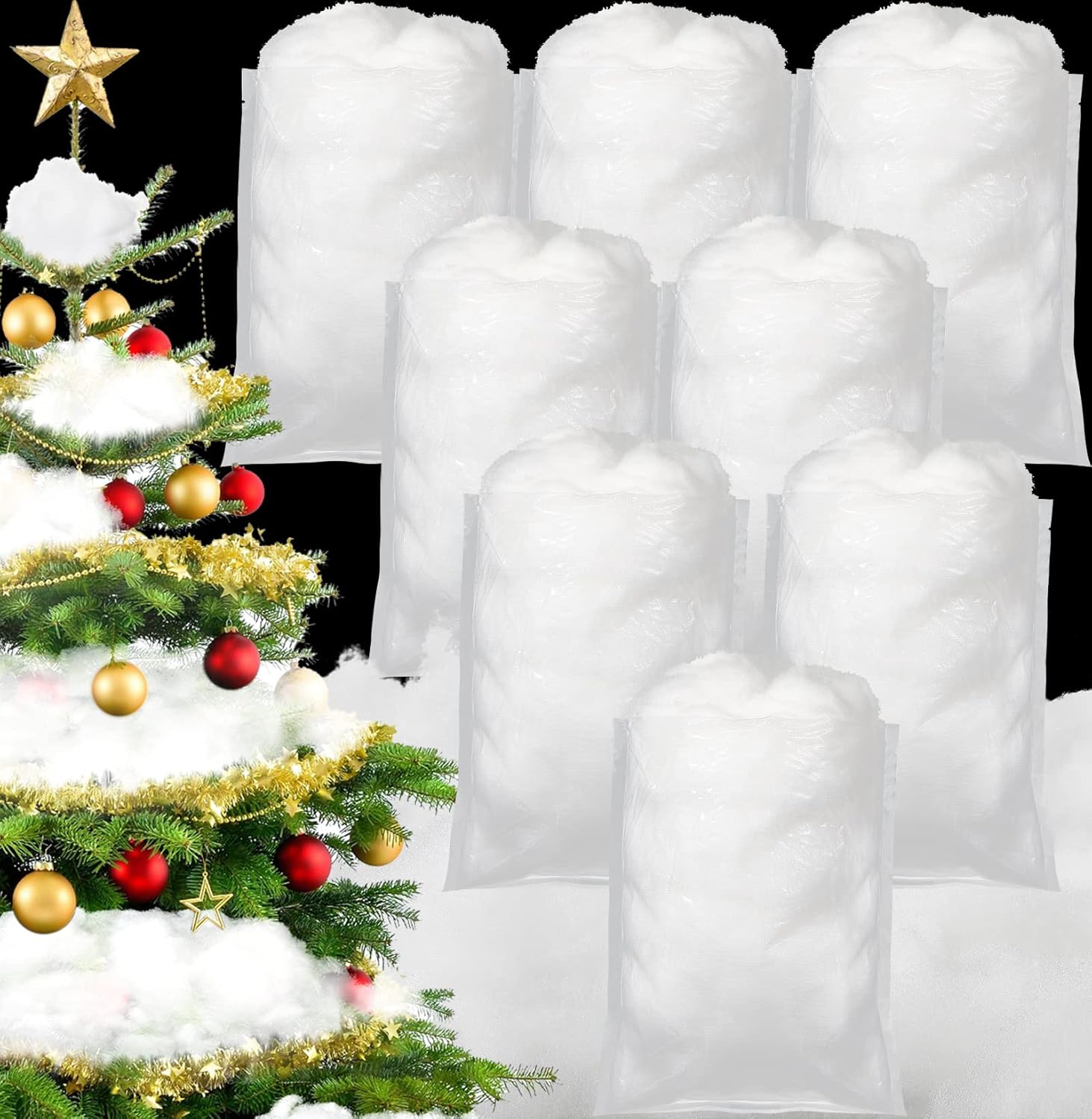 Artificial Snow - Jerify 8 Bags Christmas Fake Snow Decoration Xmas Artificial Like Fluffy Fake Snow Indoor White Cotton Snow Blanket Scene Decor for Christmas Tree Home Winter Party Ornament Village Mantle, 28 Ounces