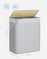 SONGMICS Bamboo Laundry Basket with Lid 2 Sorting Compartments 100L Grey view 4