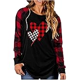 Buffalo Plaid T-Shirt for Women Faith Leopard Heart Long Sleeve Casual Tee Love garphic Funny Print Tops