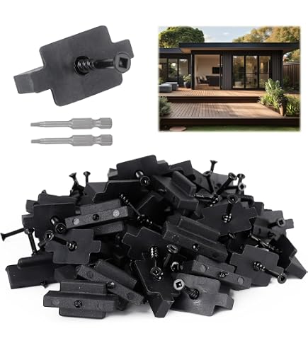 Myard MDF50 Universal Hidden Deck Fastener Clips – 50-Pack For Grooved Composite Decking, 1/4" Gap, Stainless Screws & Square Driver Bit Included