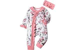 VON KILIZO Infant Newborn Baby Girl Clothes Onesies for Baby Girl Long Sleeve Ruffle Baby Clothes with Headband Baby Clothes for Girls