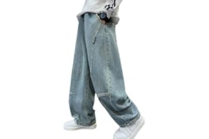 Happy Cherry Boys Baggy Denim Pants Straight Wide Leg Jeans Elastic Waist Washed Jean Pant 4-14 Years