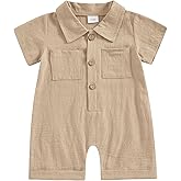 Honganda Newborn Baby Boy Summer Jumpsuit Short Sleeve Button Down Cotton Linen Shirt Romper Gentleman One Piece Outfit