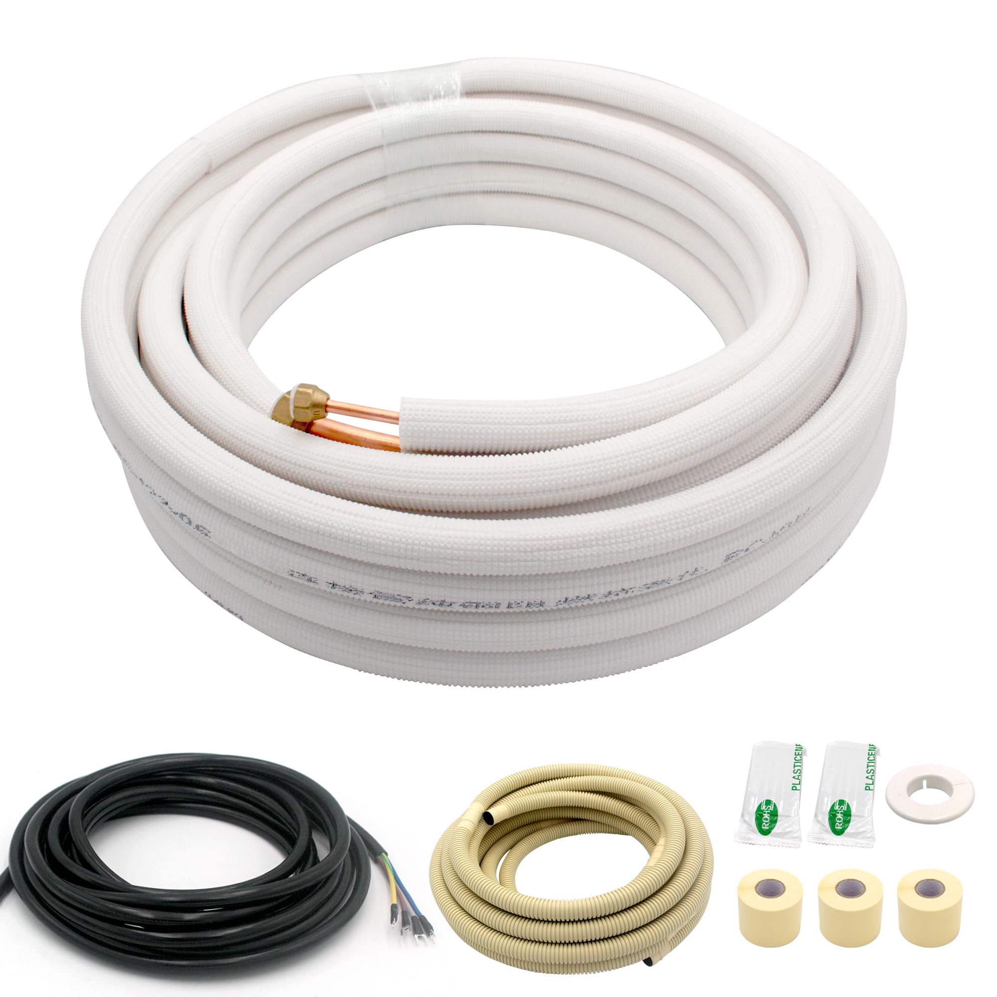 Photo 1 of 25FT Mini Split Line Set 1/4*1/2 OD HVAC Copper Tube Pipe Extension,3/8 Thickened PE Insulation Coil Air Conditioner Twin Copper Line Heating Equipment Hose with Flared Nuts (25FT (1/4+1/2) with wire)
