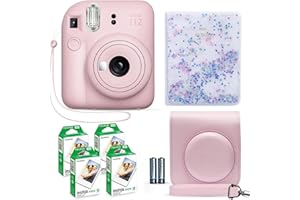 Fujifilm Instax Mini 12 Instant Camera Blossom Pink + Fuji Film Value Pack (40 Sheets) + Shutter Accessories Bundle, Incl. Compatible Carrying Case, Quicksand Beads Photo Album 64 Pockets