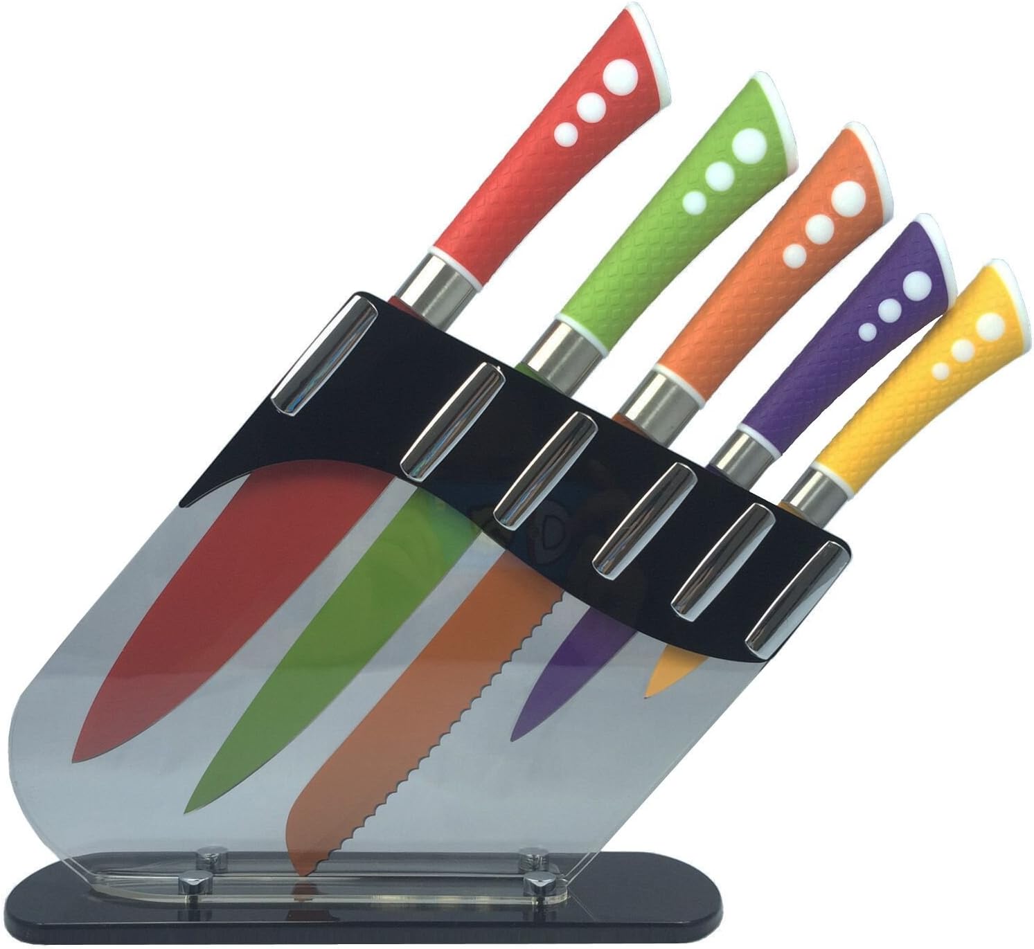 Aysmart - 6 Piece Non-stick Knife Set with Block , Multicolor Cutlery Knife Set