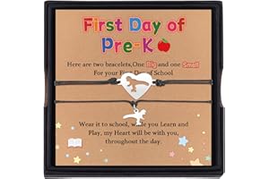 YELUWA 2 Pcs Back to School Gift, First Day of School Gift, Lovely Charm Bracelets Set for Daughter/Son from Mother Mommy and Me Jewelry with Gift Box Wish Card