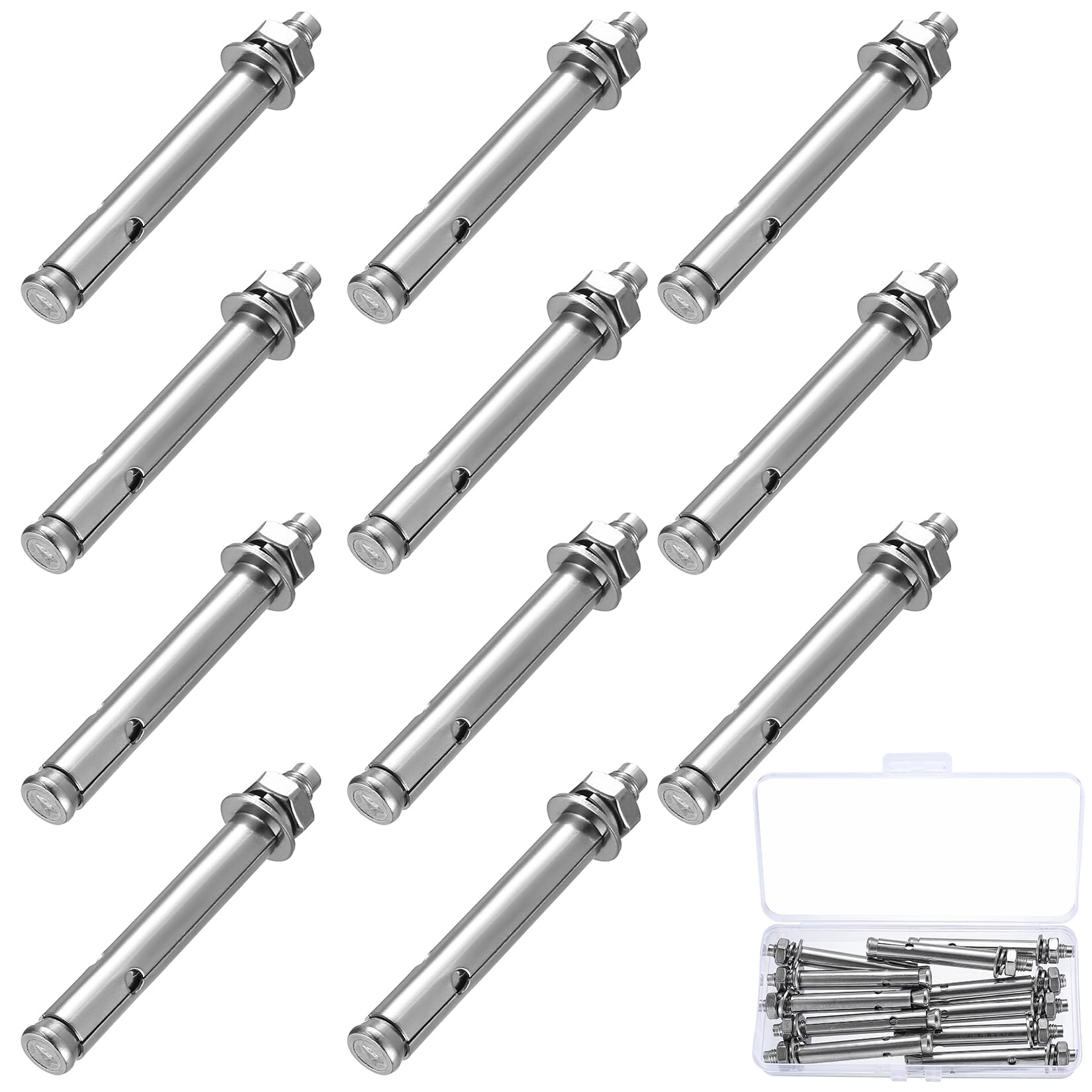 M8x80mm Heavy Duty Wall Anchor Expansion Bolts - 11 Pcs Stainless Steel Screw With Sleeve for Concrete Brick Wall Fixings