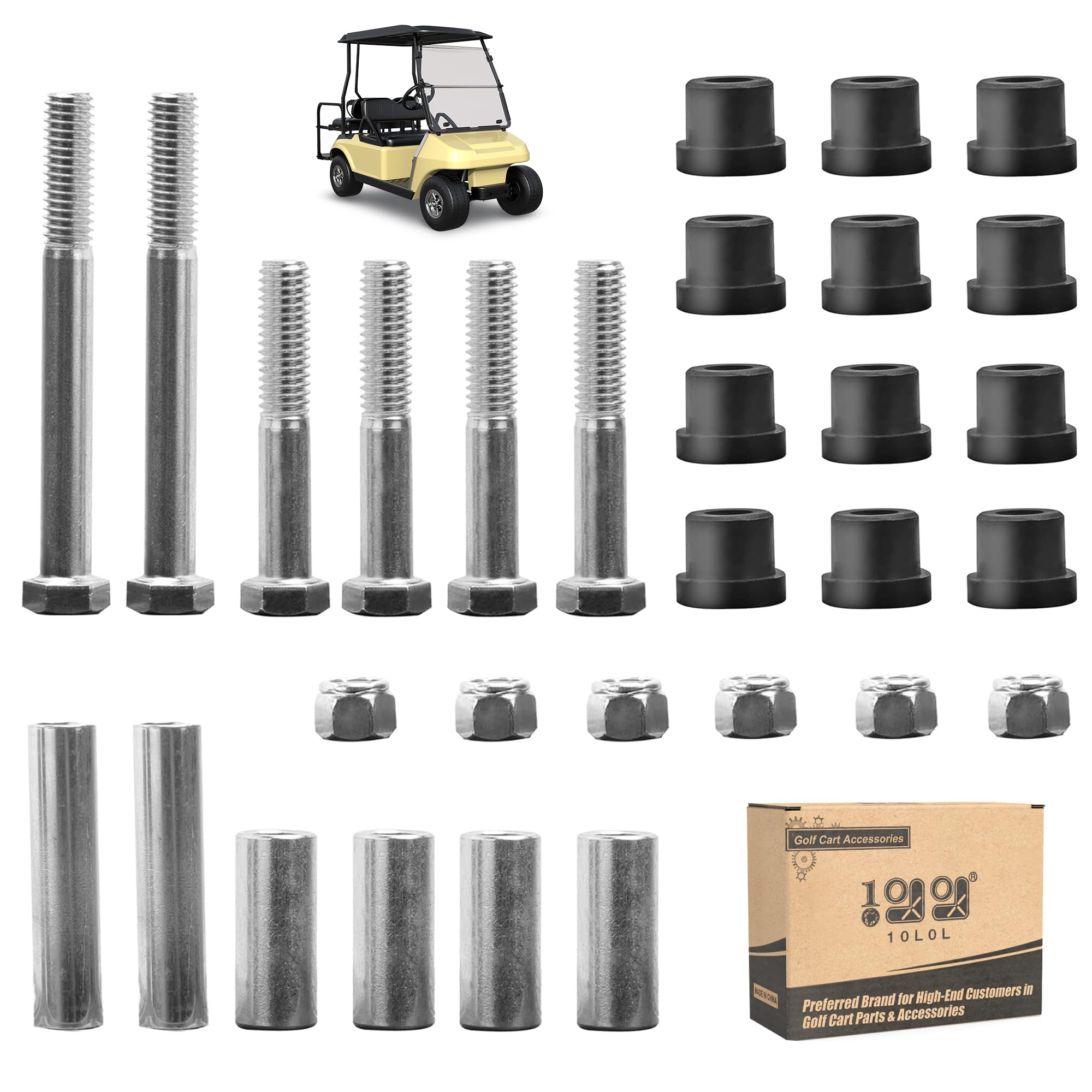 Photo 1 of 10L0L Golf Cart Front Upper A Arm Suspension Bushings & Sleeves & Screws Kit for Club Car DS 1992 Up Gas & Electric, Upgrade Polyurethane Material Bushings OEM# 1016346, 1016349, 1016350, 1016387