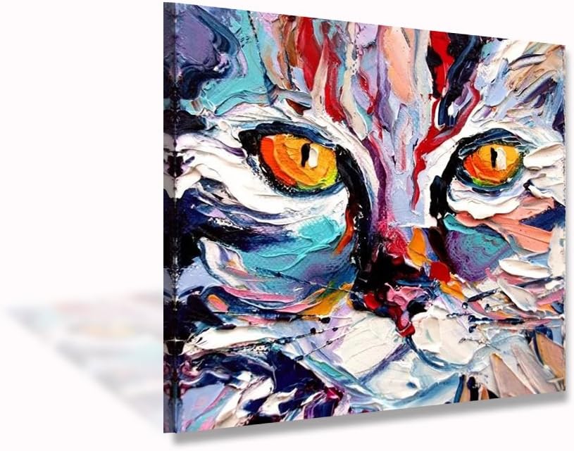 VV ART Colorful Cat Abstract Painting Modern Canvas Wall Art Picture Home Decoration Living Room Canvas Print Contemporary Painting-Large Canvas Landscape Framed Ready to Hang