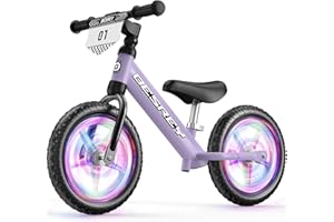 besrey Toddler Balance Bike 2 Year Old: Sturdy All-Metal Frame + 12" Auto-Light Wheels & Bonus 4 Stickers, Toddler Bike with 
