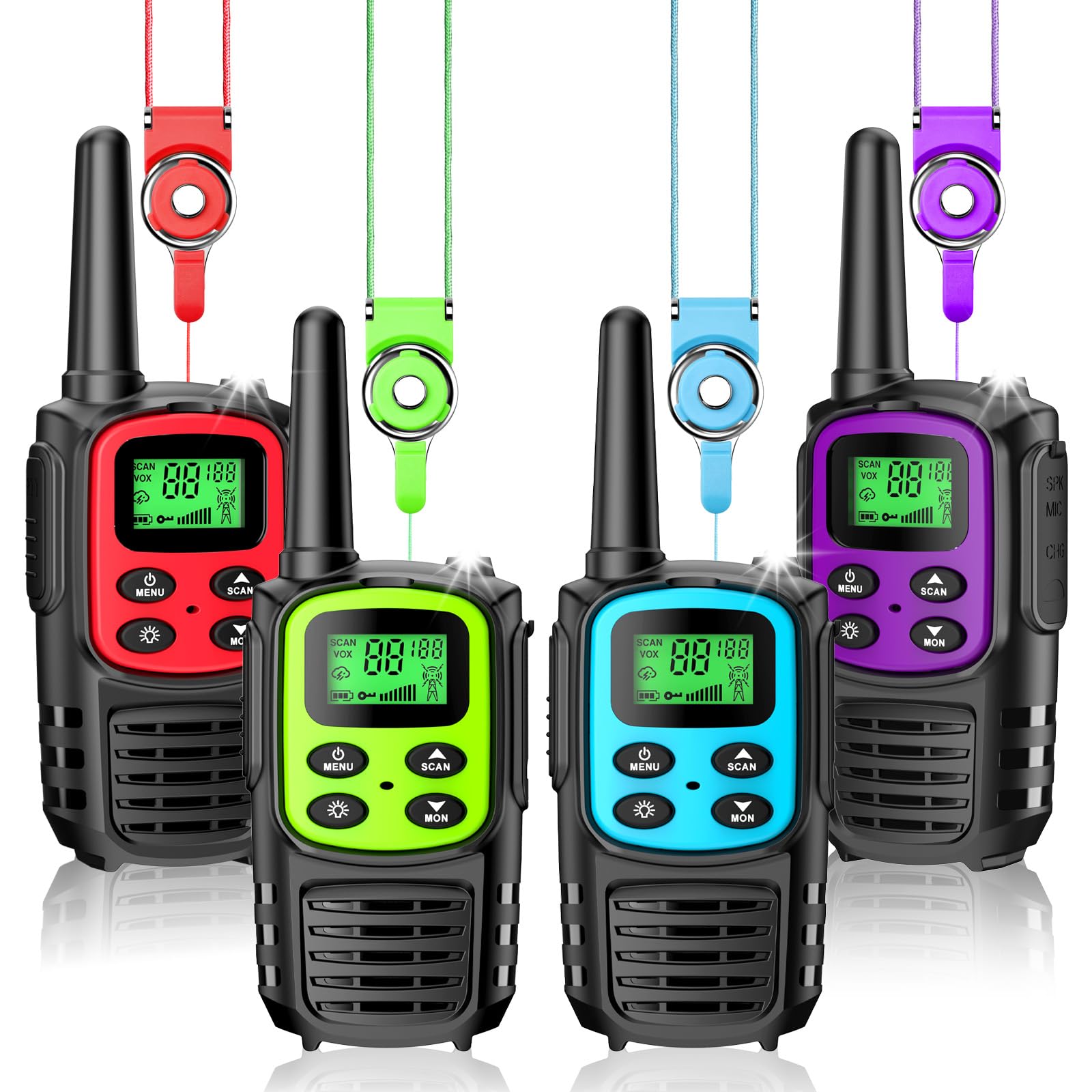 Lepealu 4 Pack Walkie Talkies for Adults Kids Long Range Rechargeable Walkie Talkie Europe 8 / US 22 channels with USB Type-C Cable VOX LED Flashlight for Outdoor Camping Hiking