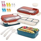 Bento box adult work lunch box, adult container, with 4 compartments, lunch container with cutlery ( knife, fork, spoon, sauce box), animal fruit fork, microwave and dishwasher safe, Orange Blue