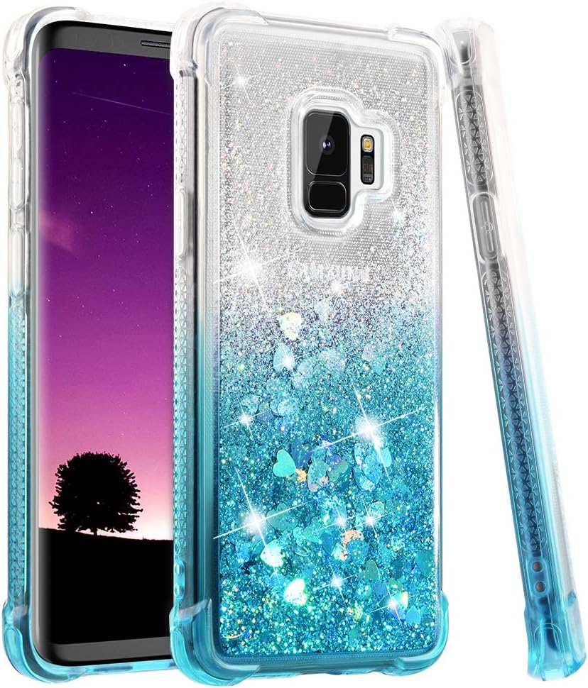 Ruky Galaxy S9 Case, Galaxy S9 Glitter Case for Girls Women, Gradient Quicksand Series Flowing Liquid Floating Soft TPU Bumper Cushion Protective Cute Case for Samsung Galaxy S9 (Gradient Teal)