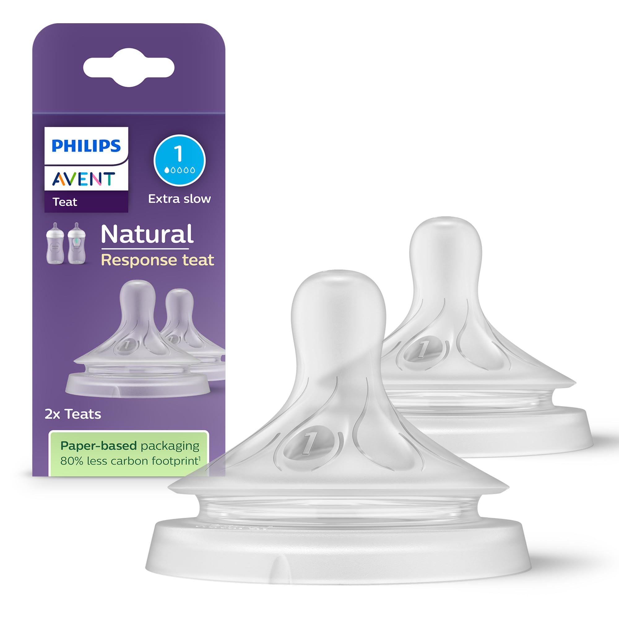 Philips Avent Natural Response Bottle Teat - 2 x Baby Bottle Flow 1 Teats for Newborn Babies, 0 Months, BPA Free (Model SCY961/02)