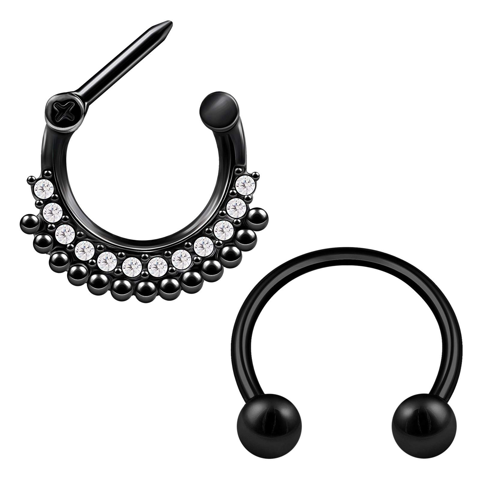 2PCS Surgical Steel Black Horseshoe Hoop Ring 16 Gauge 3/8 10mm Daith Nose Tragus Earring Septum Piercing Jewellery 3888