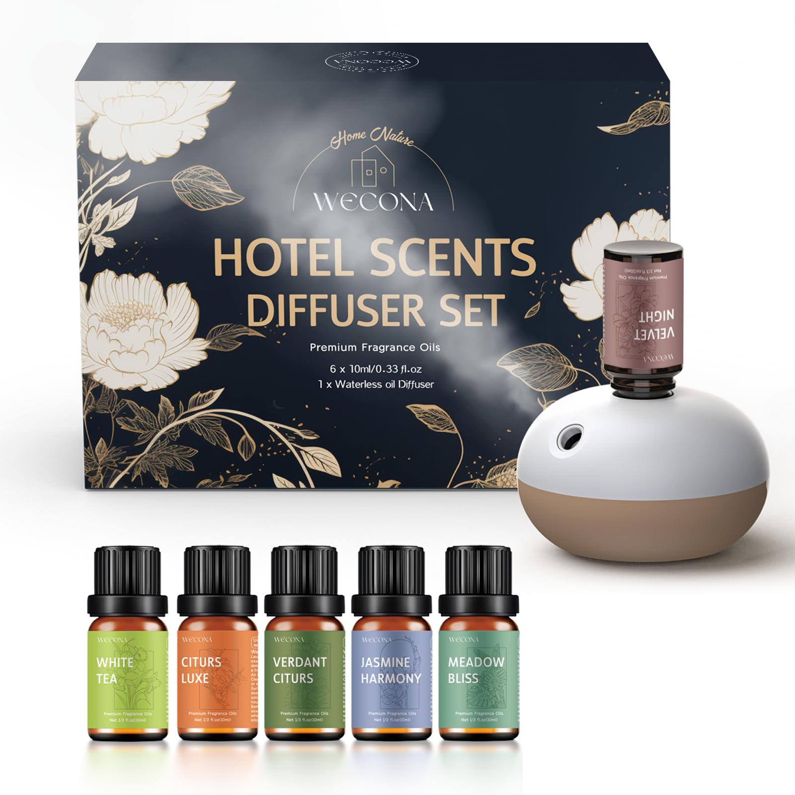 Photo 1 of Wecona Waterless Rechargeable Scent Diffuser – Hotel Collection Diffuser Set with 6 Hotel Essential Oils – Two Intensity Modes – Home & Office Fragrance Machine