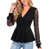 CUPSHE Womens Wrap Tops Eyelet Lace V Neck Long Floral Sleeve Blouse Casual Hollow Out Loose Trendy Dressy