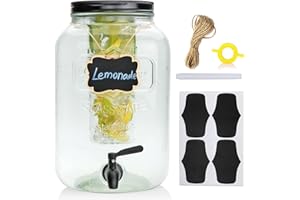 Accguan Drink Dispenser,2-Gallon Glass Beverage Dispenser with Black Lid and Stainless Steel Spigot,Mason Drink Dispenser for Parties,Wedding,Picnics,Barbecues and Daily,1 pack